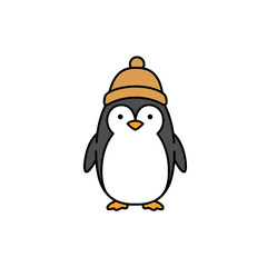 Cute Cartoon Penguin Wearing a Warm Hat Illustration