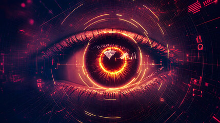 Obraz premium Futuristic Digital Eye Concept High-Tech Environment Abstract Visuals Urban Location Close-Up Perspective Innovation and Technology
