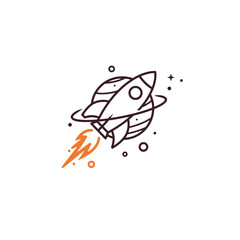 Space Exploration Icon Featuring a Rocket in an Outer Space Setting