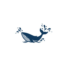 Blue Whale Illustration With Water Splashing Design