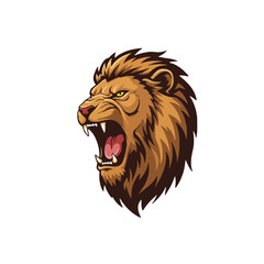 Fierce Lion Head Illustration with Roaring Expression and Majestic Mane