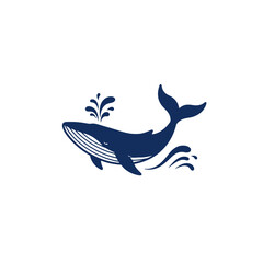 Illustration of a Whale with Water Spout and Splashing Waves