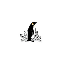 Illustration of Penguin Standing Amongst Crystal Ice Formations