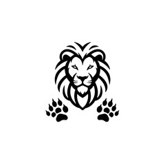 Stylized Lion Head With Paw Prints in Black and White Design