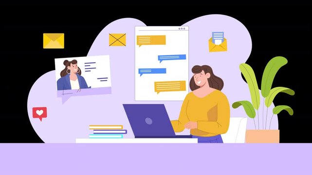 Vector character animation showcasing the process of using email services, with characters interacting with their inboxes, sending emails, and utilizing email features effectively.