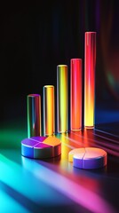 Modern 3D bar chart and pie chart with a glossy finish for financial presentations. 