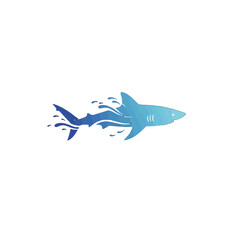 Stylized Blue Shark with Dynamic Water Effects in Minimalistic Design
