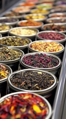 Fototapeta premium Assorted Loose Leaf Tea in Metal Tins 