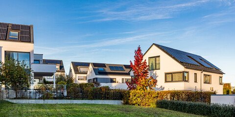 Modern residential houses with photovoltaic systems in Ostfildern, Germany