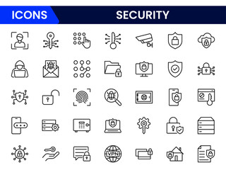 Cyber security icon set. Data protection symbol. Secured network icon collection. Technology concept. Vector illustration.