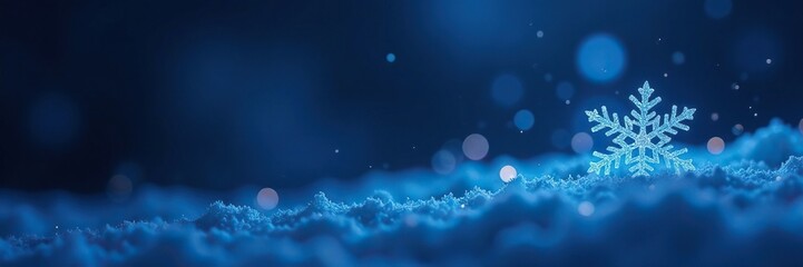 Fototapeta premium Soft glowing blue snowflake on a dark background with subtle stars, night, sky, gentle