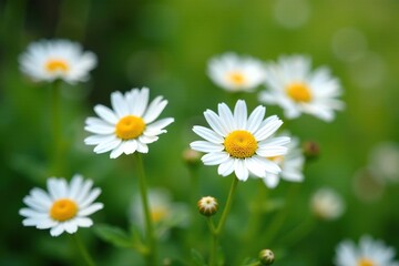 Obraz premium Softly blooming chamomile flowers in a garden, botanical, greenery