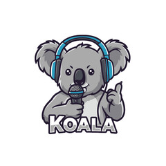 Koala Mascot with Headphones and Microphone in Illustrated Style