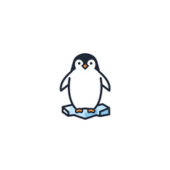 Cute Penguin Standing on Iceberg in Minimal Arctic Style Illustration