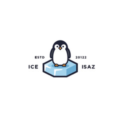 Illustrated Penguin on an Ice Block Logo Design