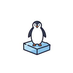 Playful Penguin Standing on Ice Block in Minimalist Cartoon Style