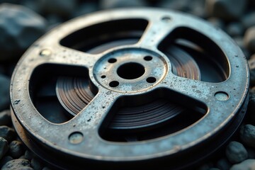 Obraz premium Gray gravel reel with scratches and erosion marks, reel, gray