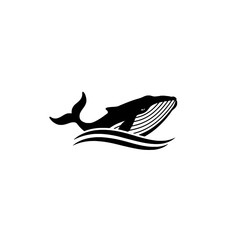 Stylized Black and White Whale Logo With Wave Elements