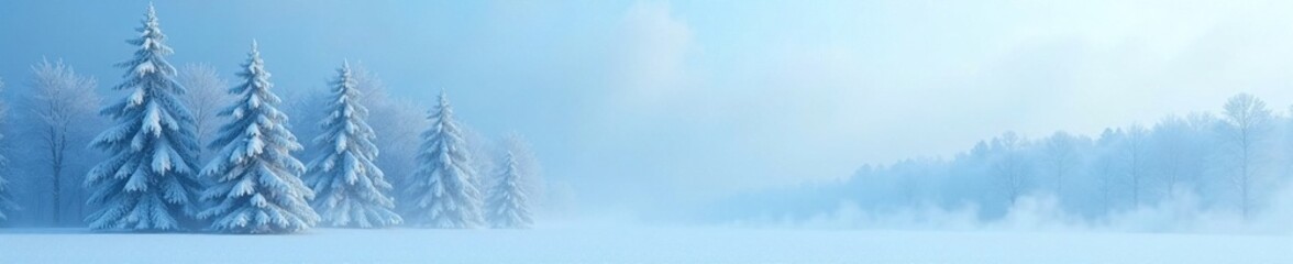 Obraz premium Snowy trees against a soft blue mist background texture, winter, serene, mist