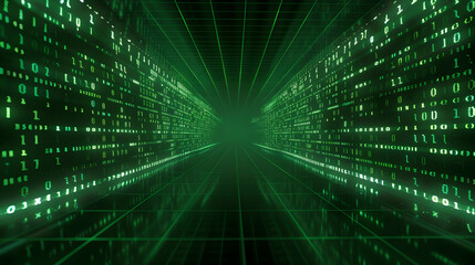 Fototapeta premium Futuristic digital tunnel with flowing binary code, representing data transmission and technology