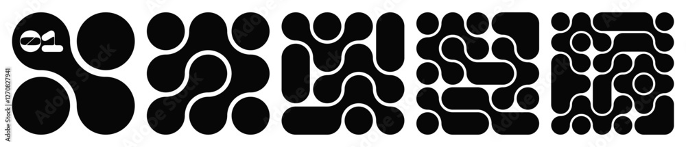 Poster collection of abstract composition of bold circles connected to each other. liquid shapes in a seaml