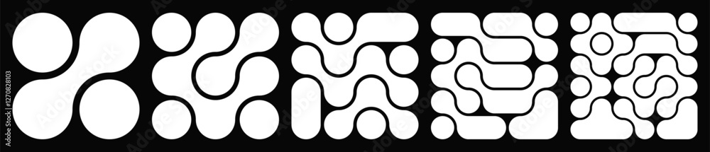 Poster collection of abstract composition of bold circles connected to each other. liquid shapes in a seaml
