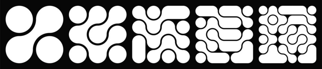 Collection of abstract composition of bold circles connected to each other. Liquid shapes in a seamless pattern. Design can be use for backgrounds, packaging or graphic design projects. Trendy vector