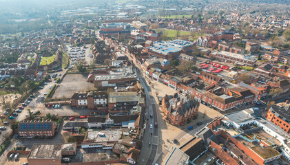 beautiful wide angle view of Wokingham town center, high streets and the landscape, Reading, Berkshire, England