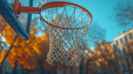 Basketball hoop close-up with the net snapping as a successful shot is made