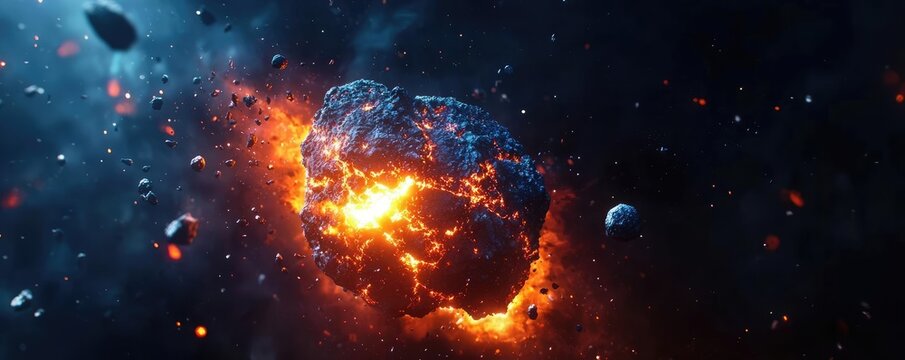 Asteroid impact concept. An explosive cosmic collision, showcasing the beauty of deep space phenomena.