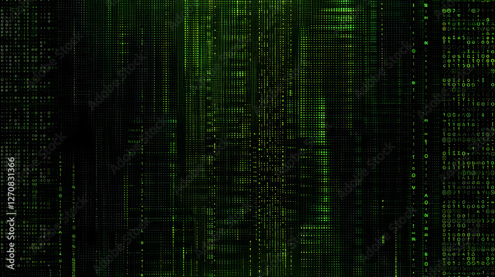 Poster abstract green digital matrix background with flowing data patterns and glowing lines
