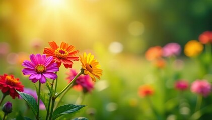 Fototapeta premium Colorful flower bouquet on a sunny background, bright, colorful, garden