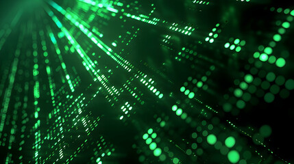Abstract digital background featuring green light beams and dotted patterns creating a dynamic effect