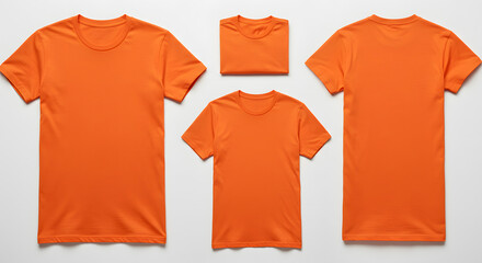Collection orange tshirt white plain background clean product shot studio lighting