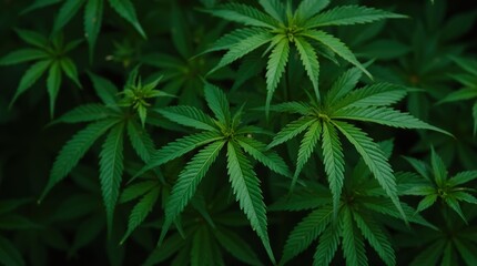 Lush Green Cannabis Plants with Detailed Leaves in Natural Light
