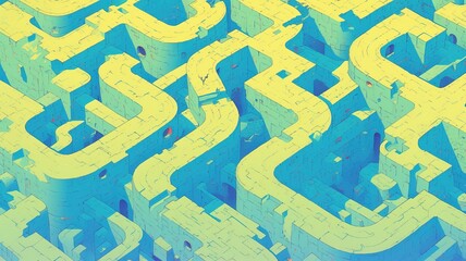 Fototapeta premium Intricate maze aerial view, complex path, abstract background, puzzle concept
