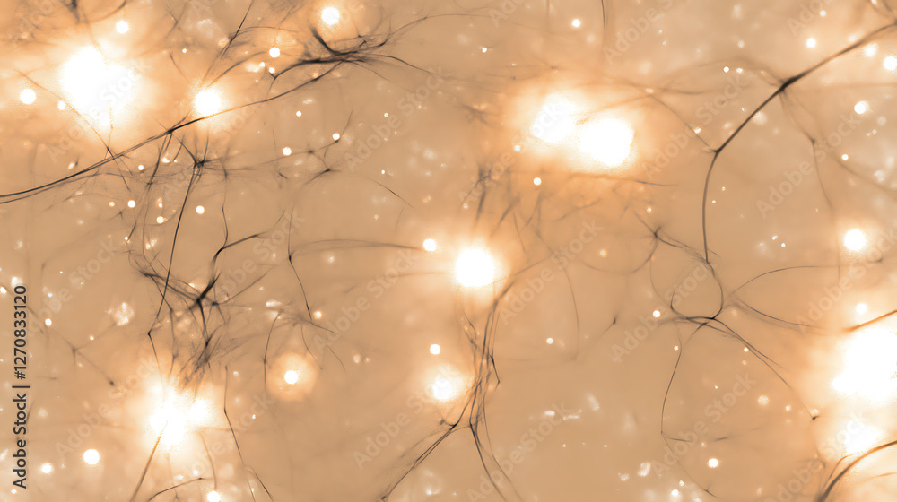 Poster sparkling neural network light patterns abstract background with tiny white orbs dotted around
