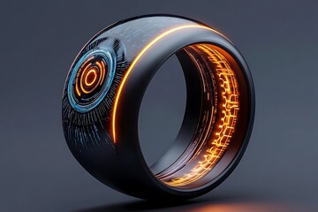 Futuristic technological ring design studio setting 3d model dark environment close-up innovation