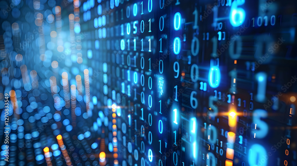 Poster abstract representation of digital data flow with glowing binary code in a futuristic setting (1)