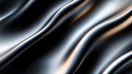 Close-up view of smooth black fabric with soft folds highlighting texture and shine, creating an elegant and luxurious appearance suitable for fashion or interior design use
