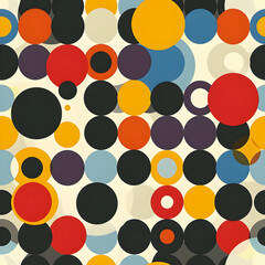 Abstract pattern of colorful circles on a light background.
