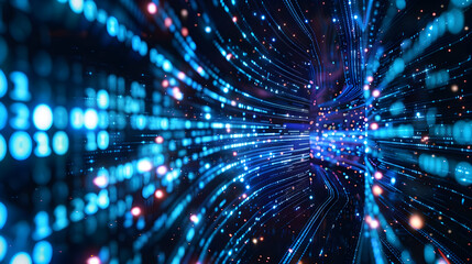 Fototapeta premium Abstract representation of digital data flow with vibrant blue and purple lights in motion