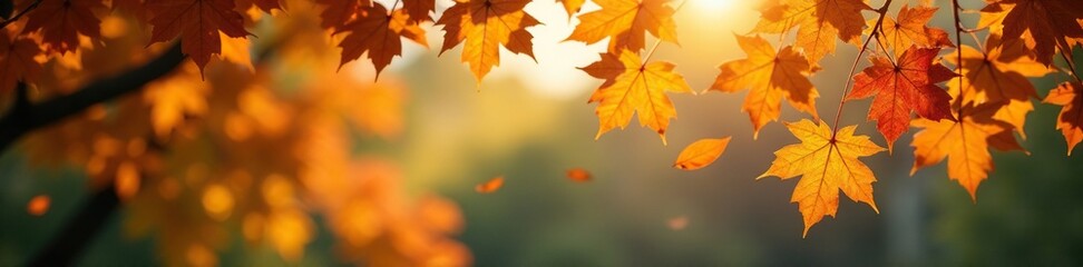 Obraz premium Rustling oak leaves fall from a tree branches, fall, tree branches