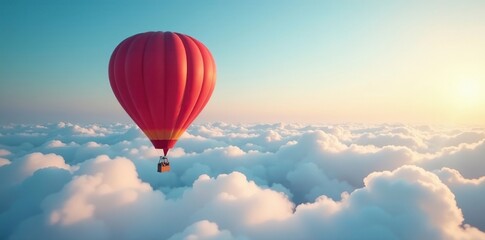 Fototapeta premium Balloon gliding effortlessly through a layer of wispy clouds, quiet, serenity