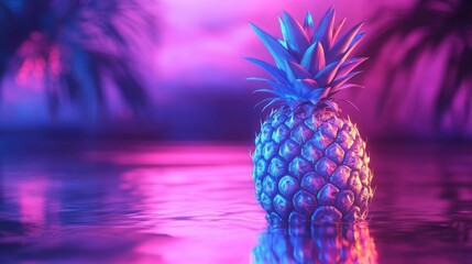 Vivid pineapple neon dreams under retro sunsets in a tropical paradise scene