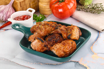 Grilled pork neck meat shashlik