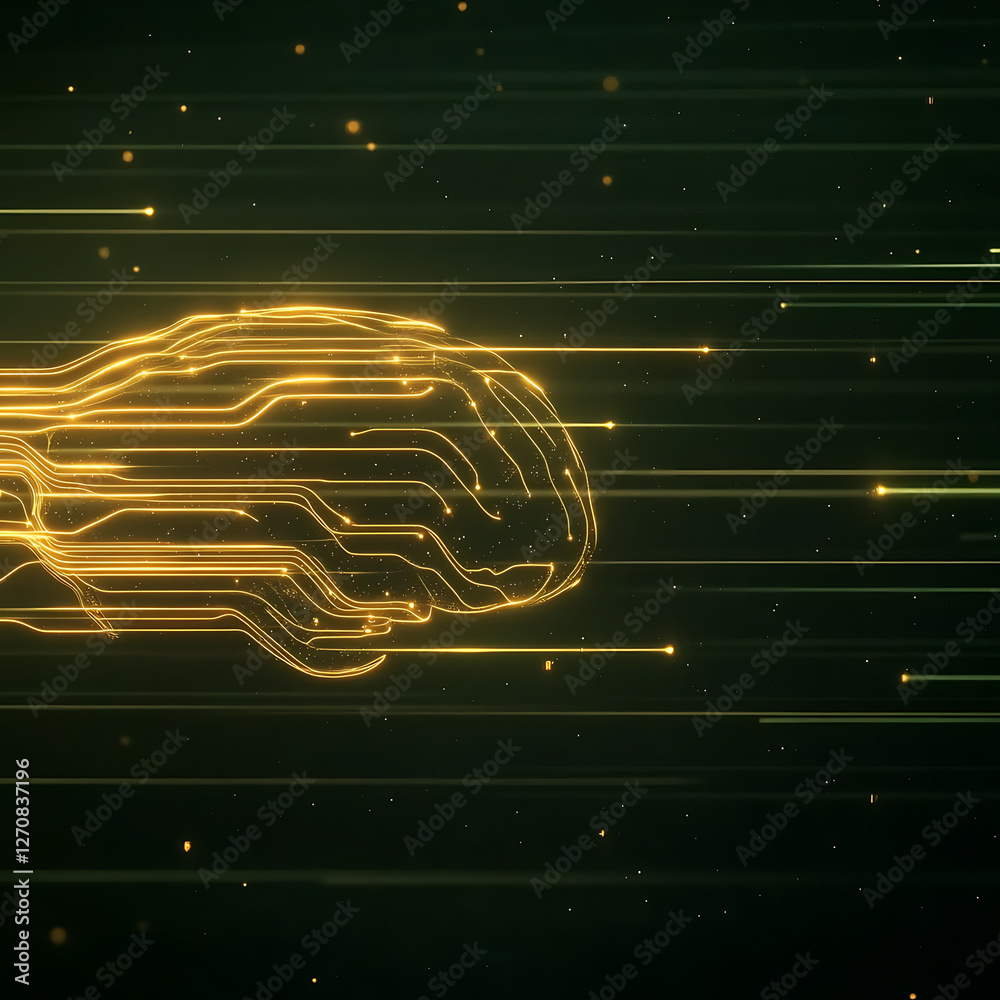 Poster streamlined artificial intelligence neural network concept with technological brain outline
