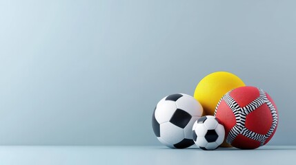 Colorful Soccer Balls on Light Blue Background
