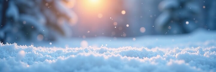 Naklejka premium Sparkling snowflakes falling on a white snowy field, wintery scenery, snowy field