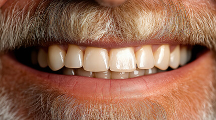 Obraz premium Close-Up of Elderly Man’s Smile – Natural Teeth and Facial Hair Detail